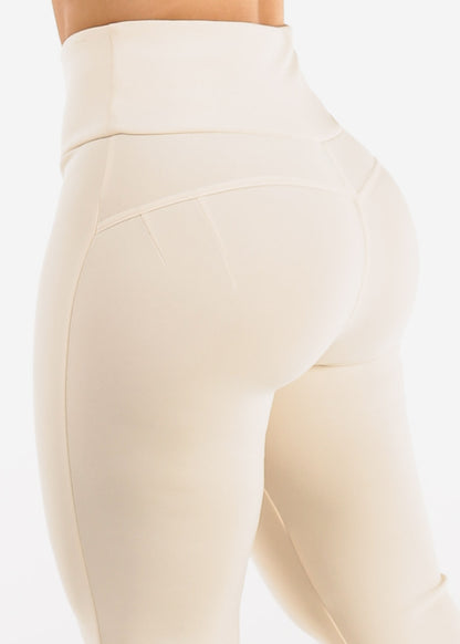 Butt Lift Stretchy High Waist Dressy Bootcut Pants Ivory