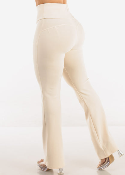 Butt Lift Stretchy High Waist Dressy Bootcut Pants Ivory