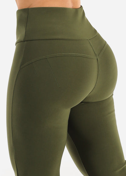 Butt Lift Stretchy High Waist Dressy Bootcut Pants Olive