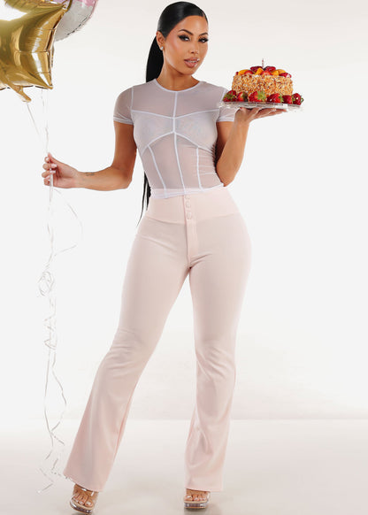 Butt Lift Stretchy High Waist Dressy Bootcut Pants Light Pink