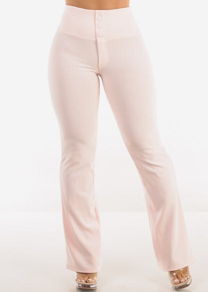Butt Lift Stretchy High Waist Dressy Bootcut Pants Light Pink