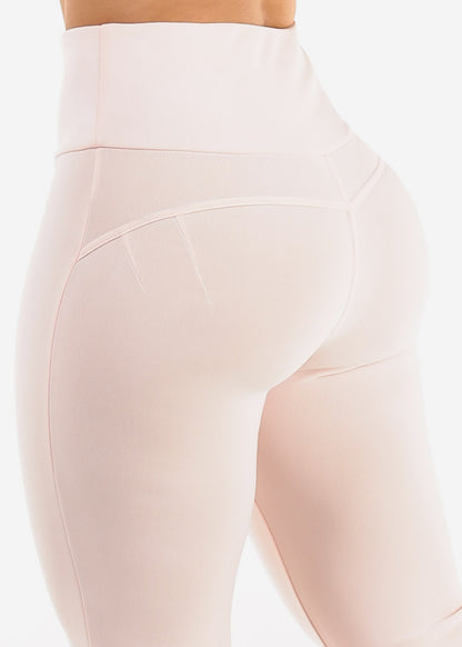 Butt Lift Stretchy High Waist Dressy Bootcut Pants Light Pink