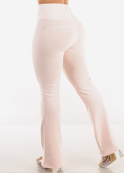 Butt Lift Stretchy High Waist Dressy Bootcut Pants Light Pink