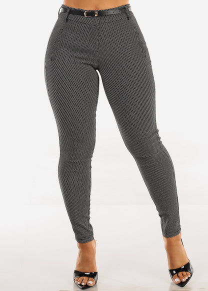 Butt lift Mid Rise Stretch Polka Dot Skinny Pants Black