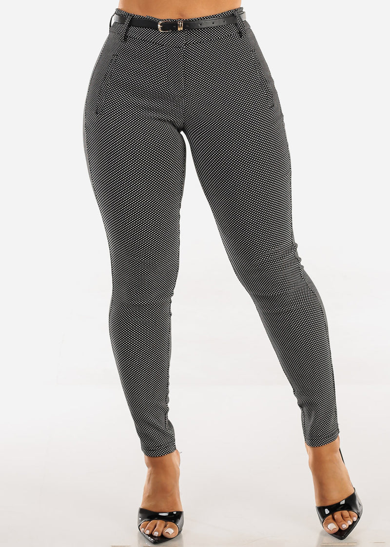 Butt lift Mid Rise Stretch Polka Dot Skinny Pants Black