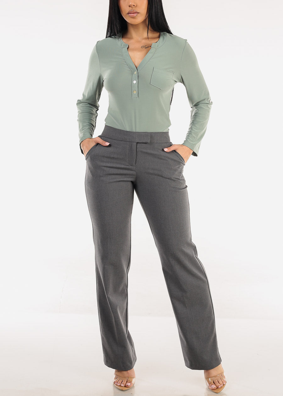 Butt Lift High Waisted Bootcut Dress Pants Charcoal