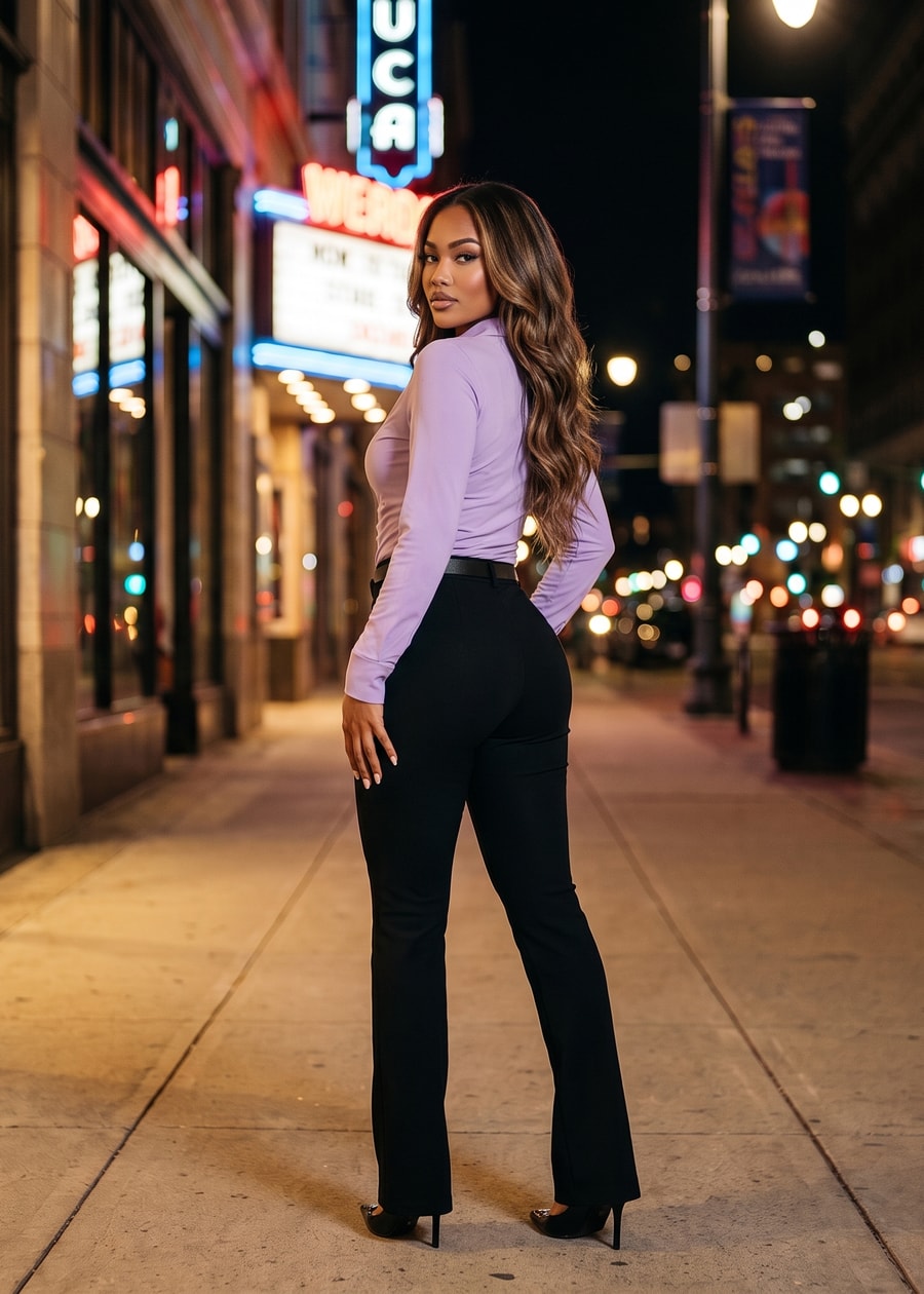 High Waisted Stretch Flared Bootcut Dress Pants Black, view 5 of 12