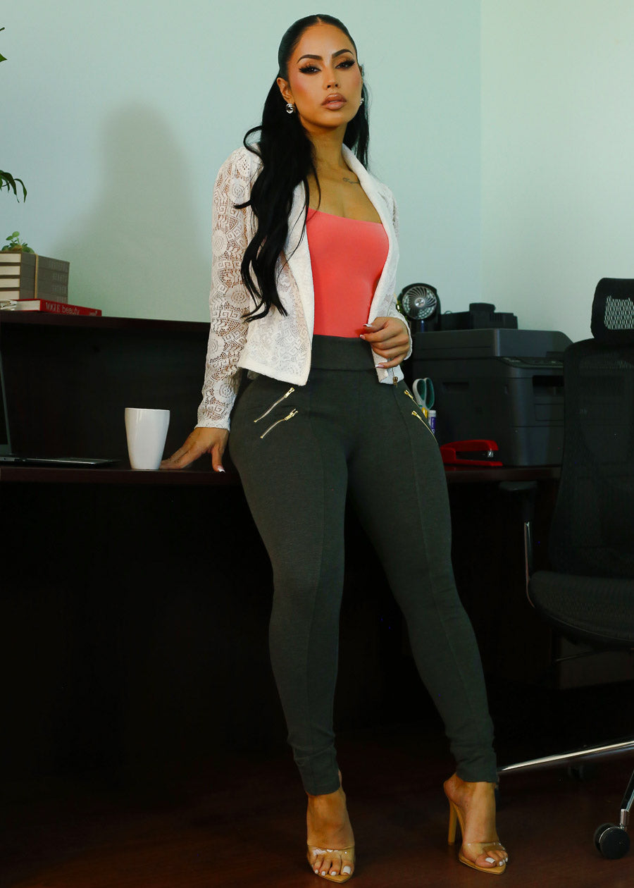 High Waist Dressy Skinny Pants Charcoal