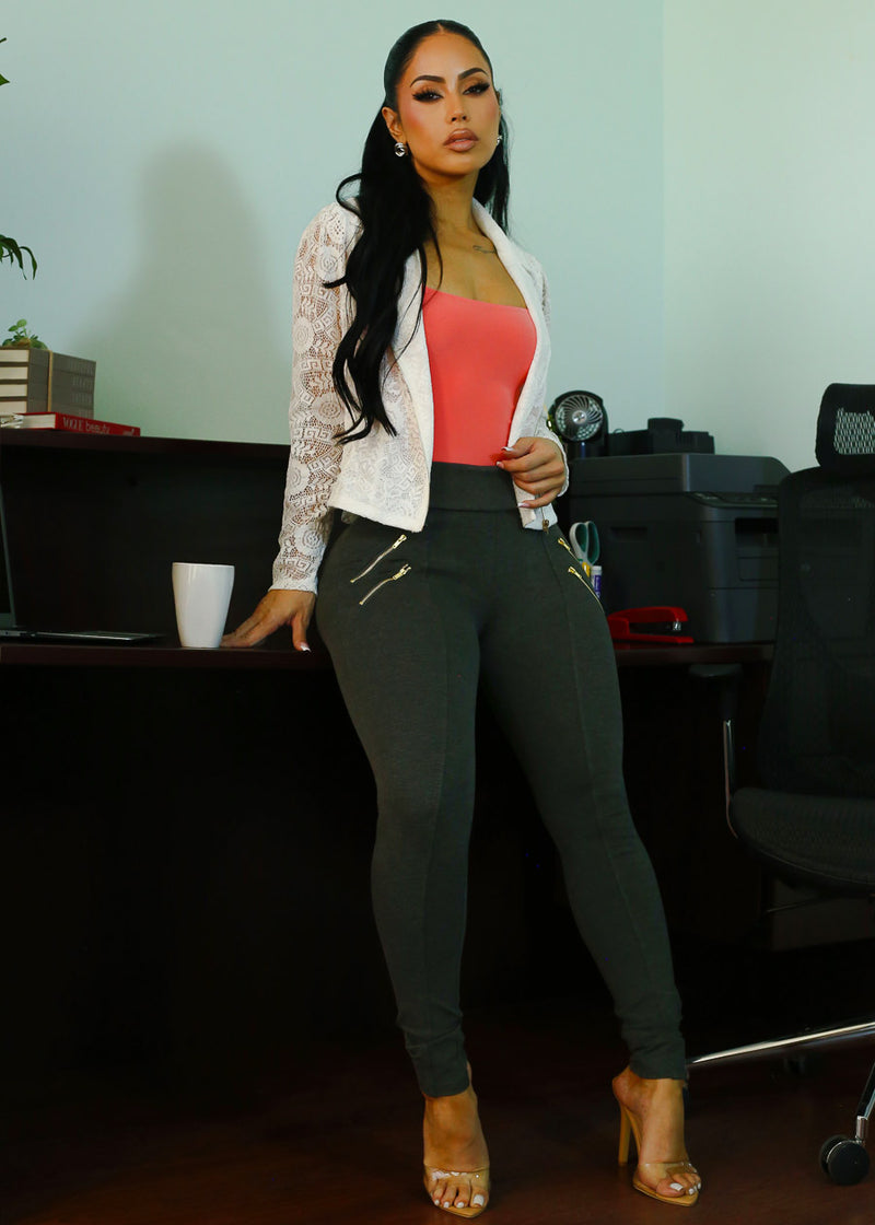 High Waist Dressy Skinny Pants Charcoal