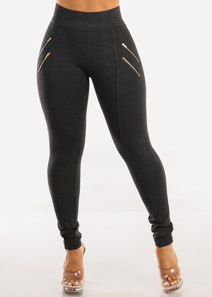 High Waist Dressy Skinny Pants Charcoal
