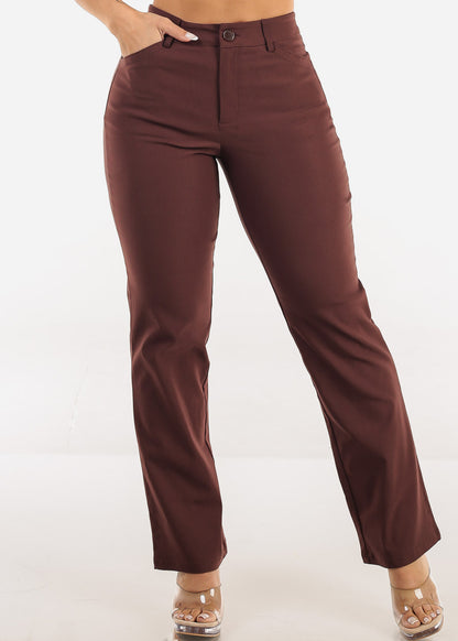 Butt lift Super High Waist Stretch Bootcut Dress Pants Brown