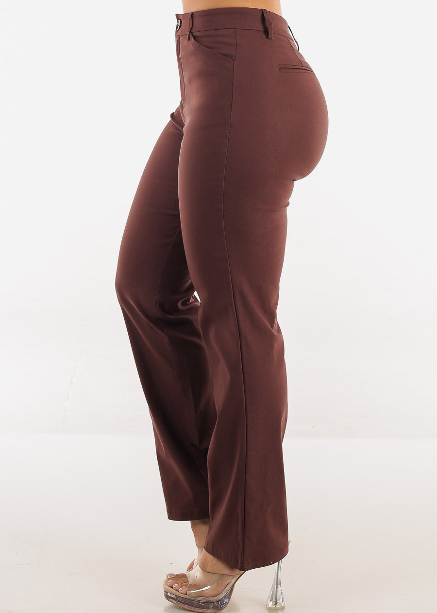 Butt lift Super High Waist Stretch Bootcut Dress Pants Brown