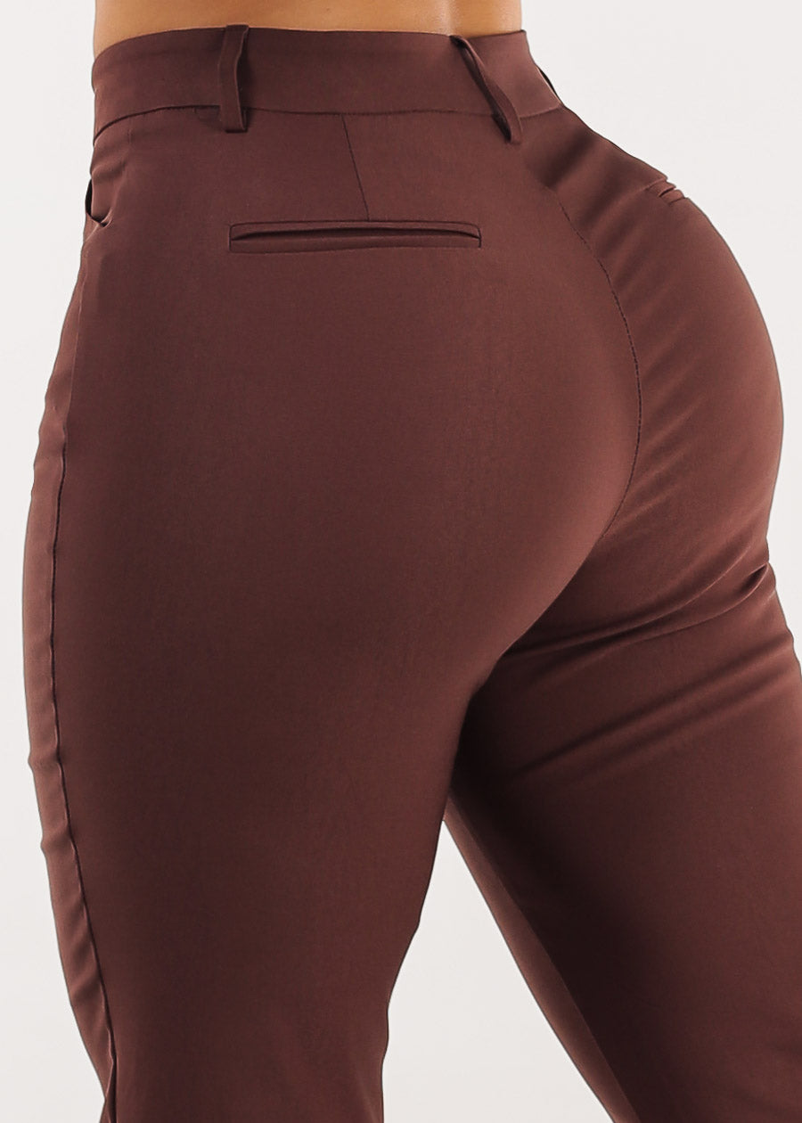 Butt lift Super High Waist Stretch Bootcut Dress Pants Brown