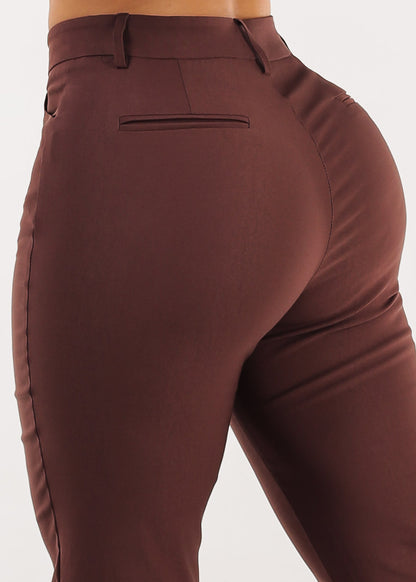Butt lift Super High Waist Stretch Bootcut Dress Pants Brown