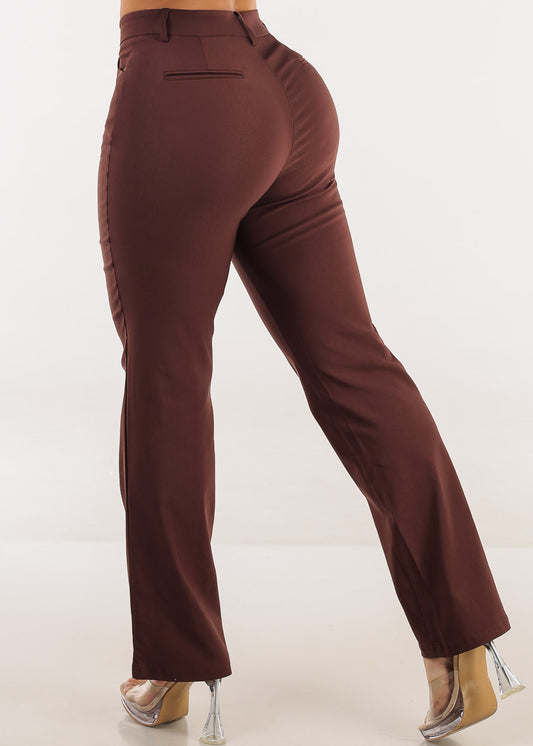 Butt lift Super High Waist Stretch Bootcut Dress Pants Brown