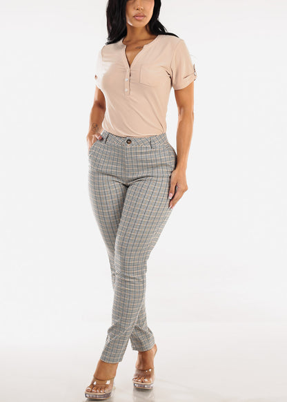 Stretchy Butt lift High Rise Plaid Skinny Pants Black