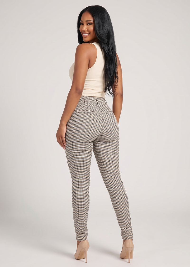 Stretchy Butt lift High Rise Plaid Skinny Pants Black