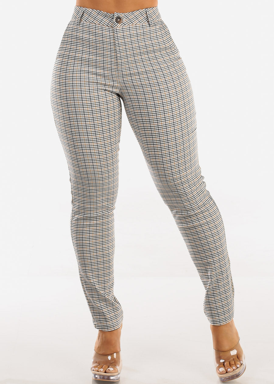 Stretchy Butt lift High Rise Plaid Skinny Pants Black