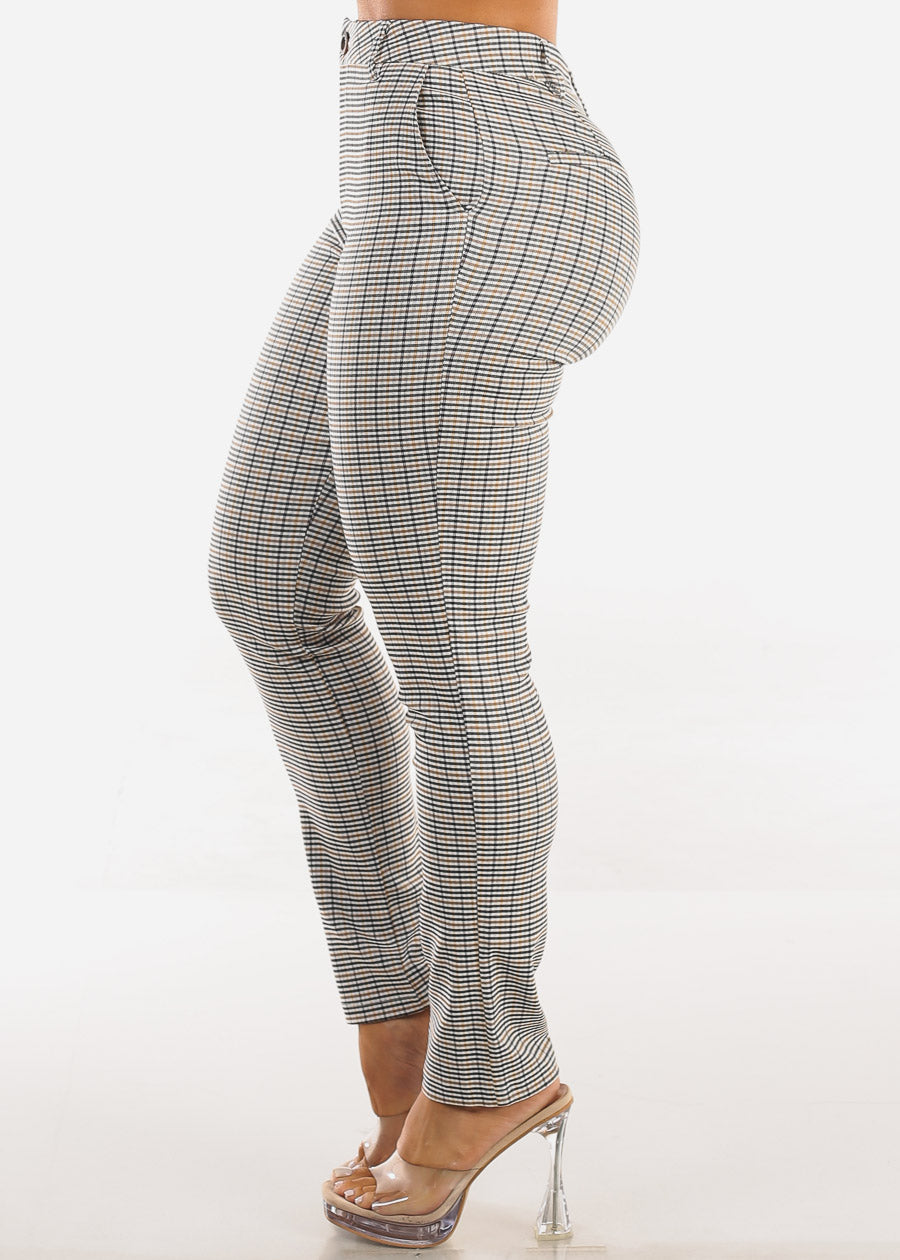 Stretchy Butt lift High Rise Plaid Skinny Pants Black