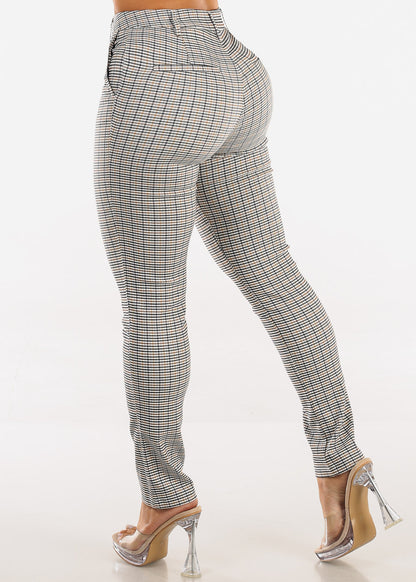 Stretchy Butt lift High Rise Plaid Skinny Pants Black