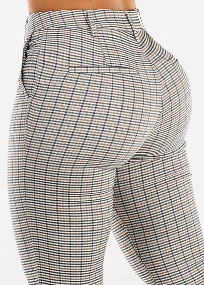 Stretchy Butt lift High Rise Plaid Skinny Pants Black