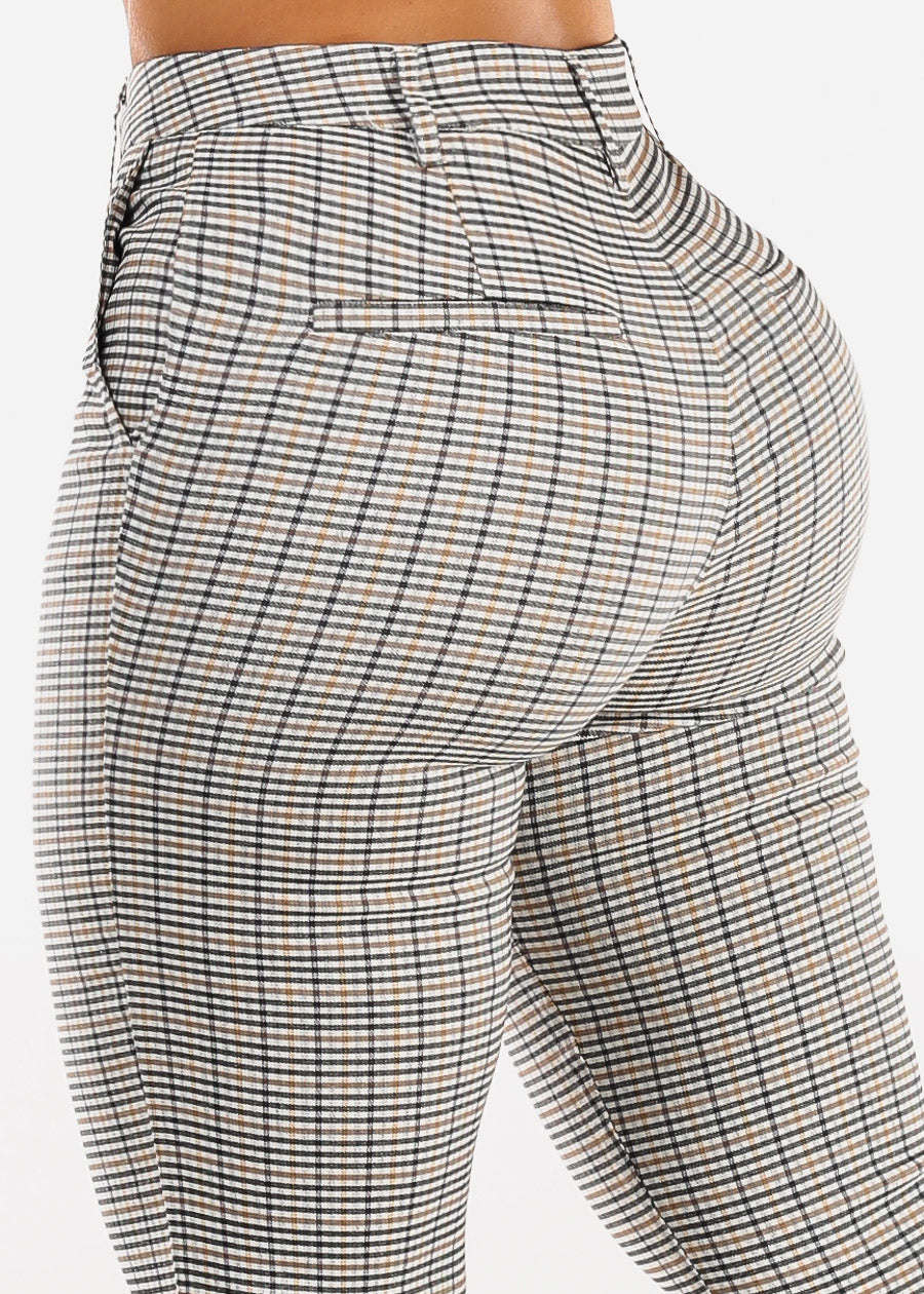 Stretchy Butt lift High Rise Plaid Skinny Pants Black