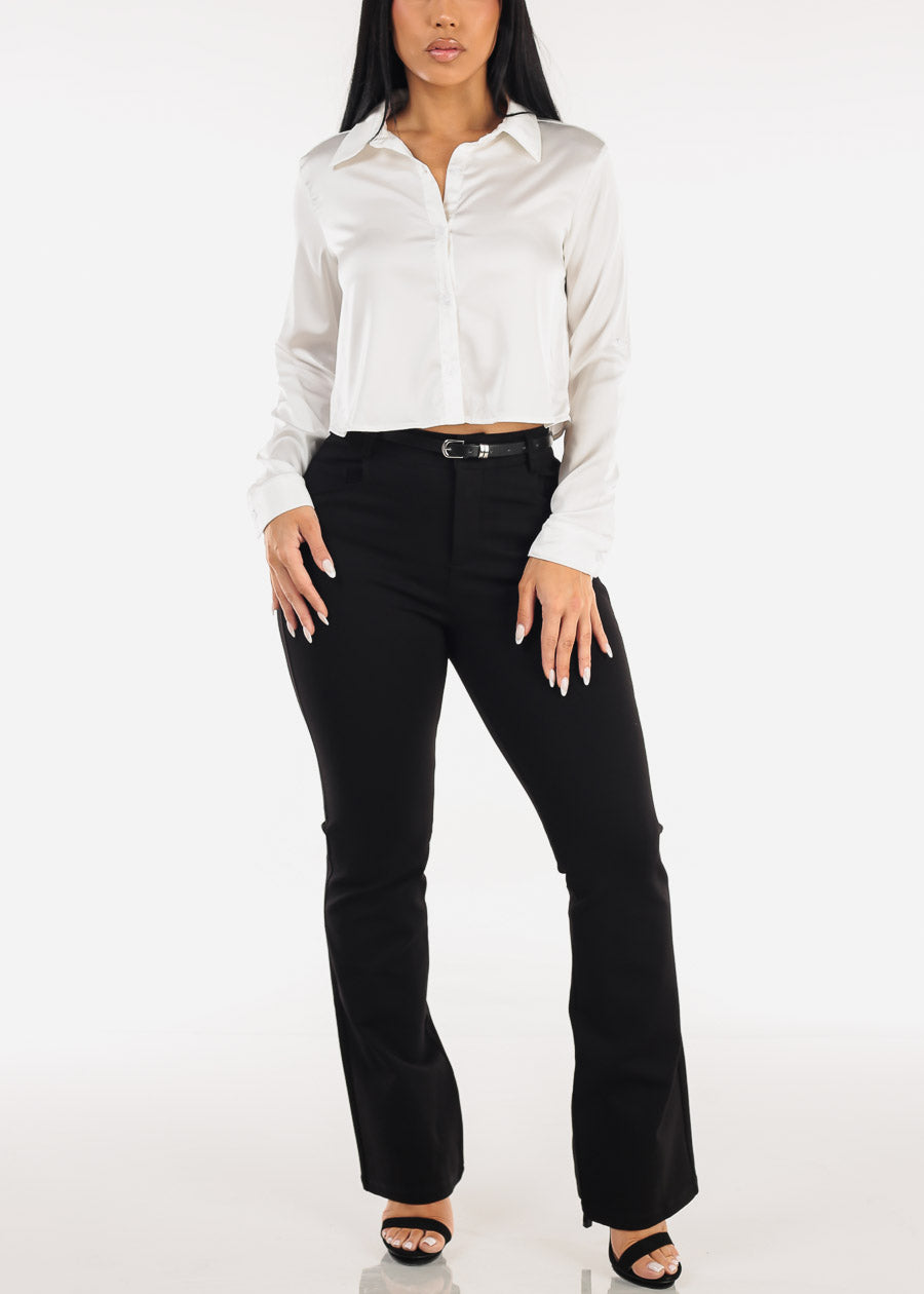 Stretchy High Waisted Black Bootcut Dress Pants w Belt Stretchy High Waisted Black Bootcut Dress Pants w Belt