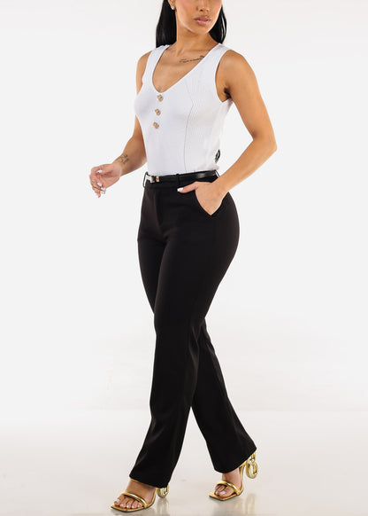 Super High Waist Straight Leg Stretchy Dress Black Pants