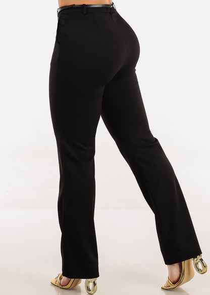 Super High Waist Straight Leg Stretchy Dress Black Pants