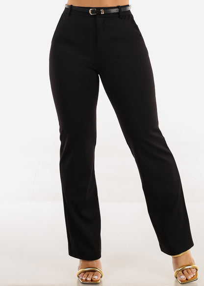 Super High Waist Straight Leg Stretchy Dress Black Pants