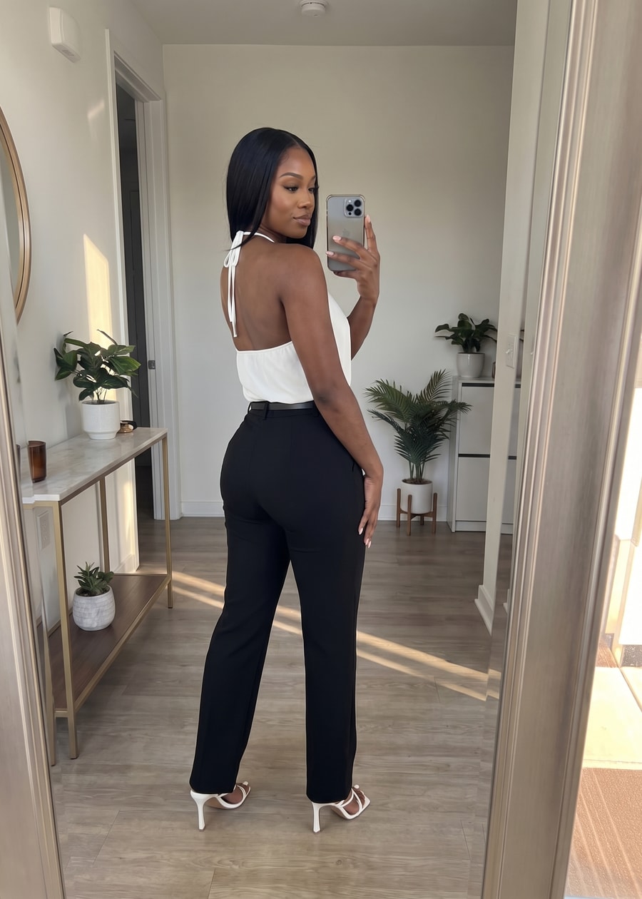 Super High Waist Straight Leg Stretchy Dress Black Pants, view 9 of 11