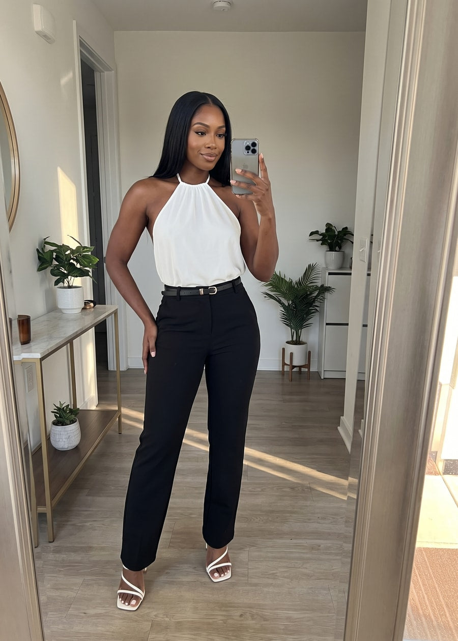 Super High Waist Straight Leg Stretchy Dress Black Pants, view 8 of 11