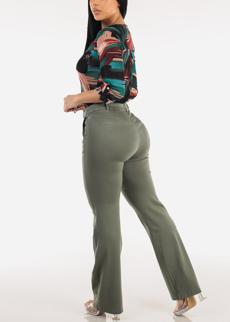 Butt Lift High Waist Stretch Bootcut Dress Pants Olive