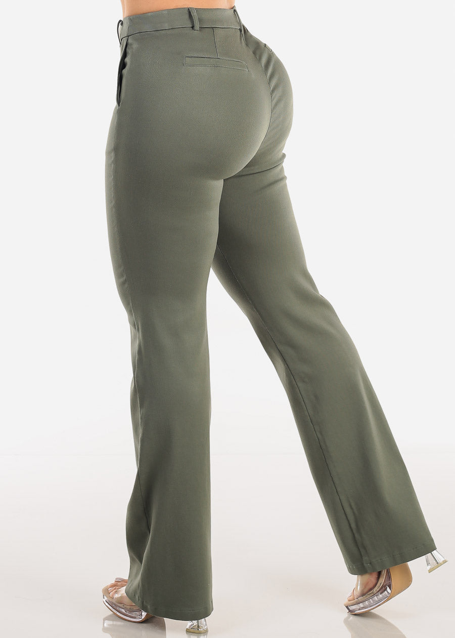 Butt Lift High Waist Stretch Bootcut Dress Pants Olive