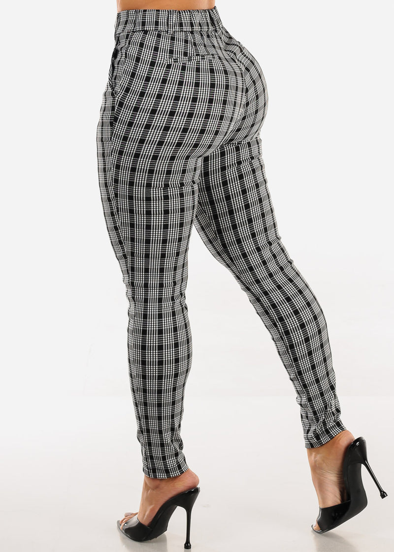 High Rise Black Plaid Skinny Pants