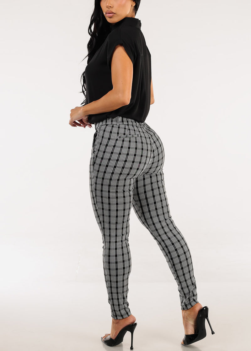 High Rise Black Plaid Skinny Pants