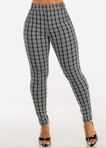 Women's High Rise Plaid Skinny Pants - Workwear Black Plaid Skinny