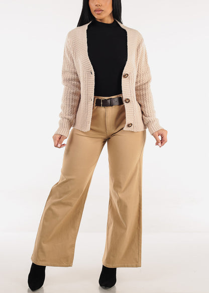 Super High Waist Stretch Wide Leg Dress Pants Khaki