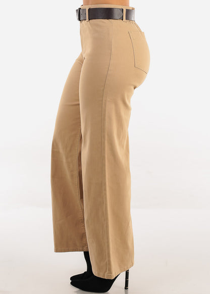 Super High Waist Stretch Wide Leg Dress Pants Khaki