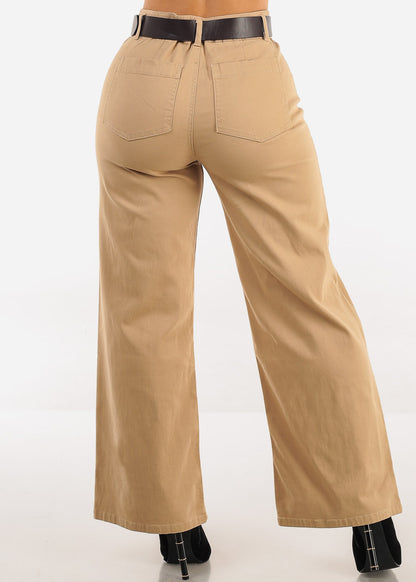 Super High Waist Stretch Wide Leg Dress Pants Khaki