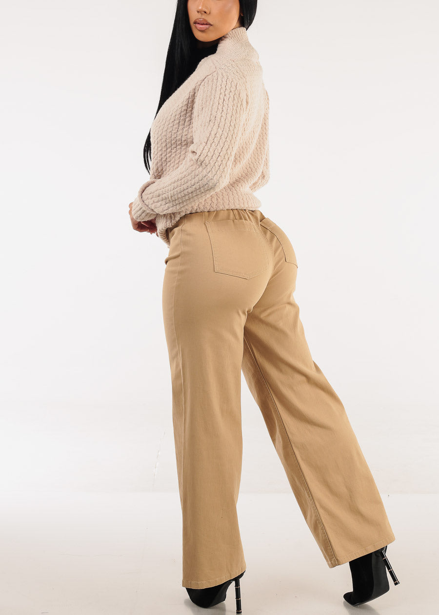 Super High Waist Stretch Wide Leg Dress Pants Khaki