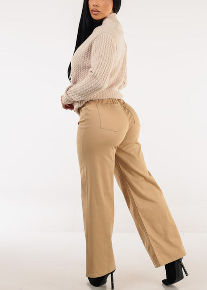 Super High Waist Stretch Wide Leg Dress Pants Khaki