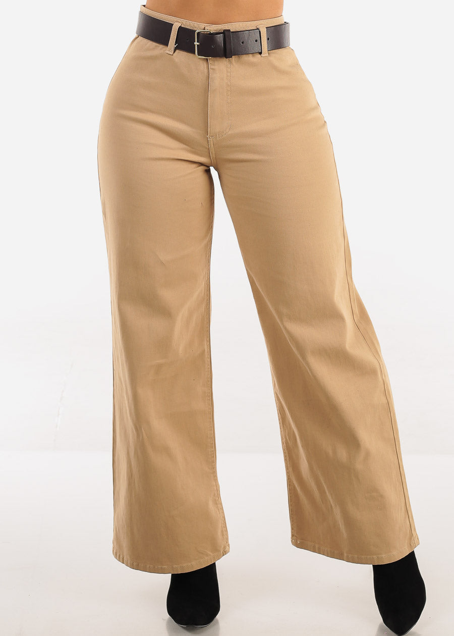 Super High Waist Stretch Wide Leg Dress Pants Khaki