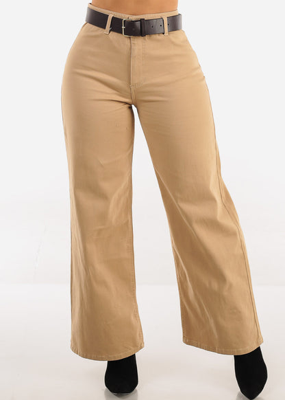 Super High Waist Stretch Wide Leg Dress Pants Khaki