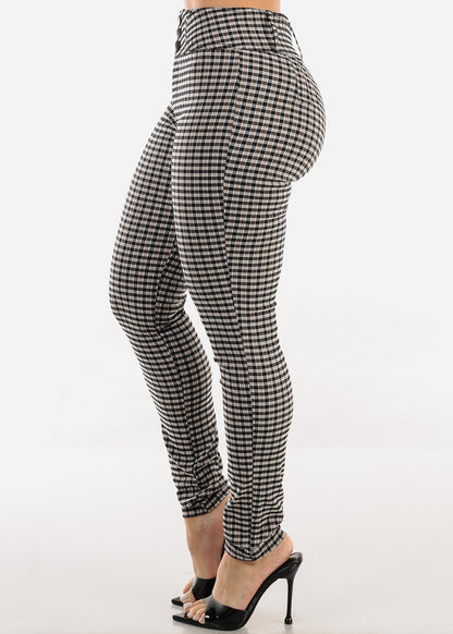 Butt lift High Waist Plaid Skinny Pants Khaki