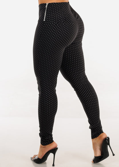 High Waist Printed Stretch Skinny Pants Black