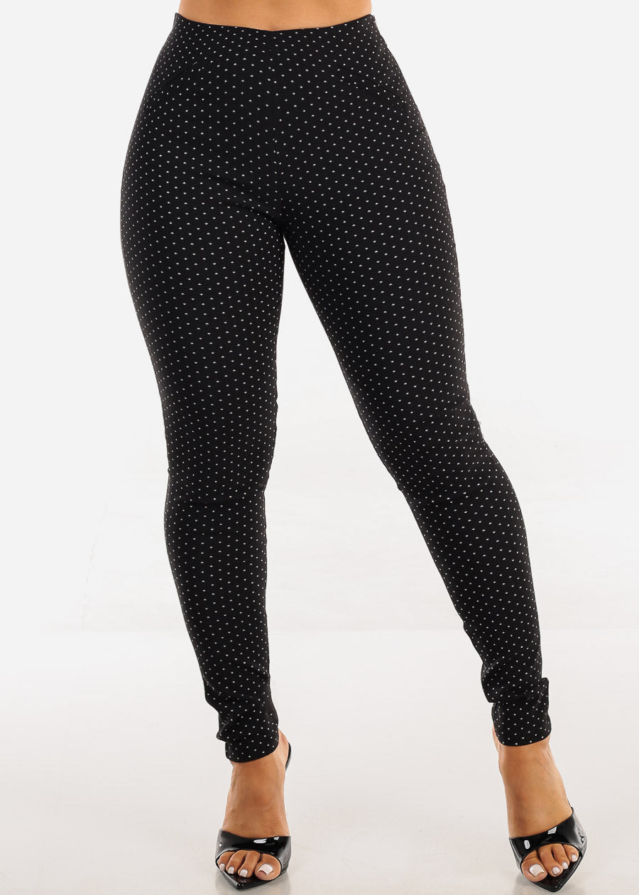 High Waist Printed Stretch Skinny Pants Black