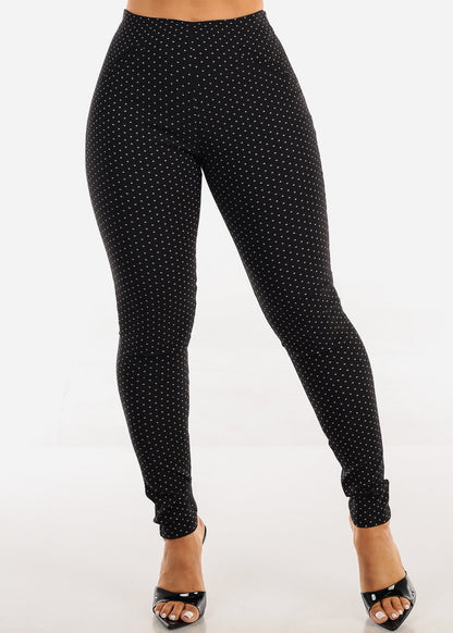 High Waist Printed Stretch Skinny Pants Black