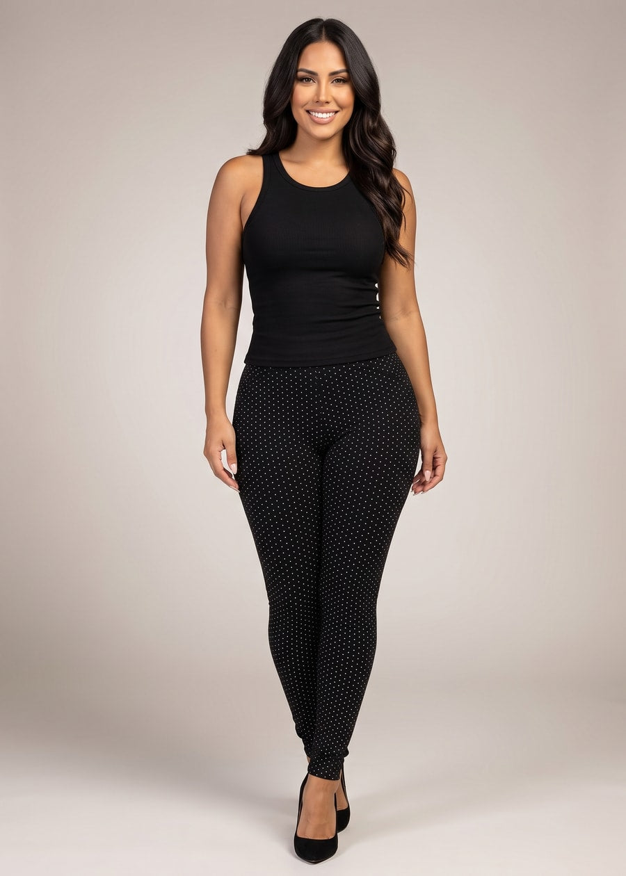 High Waist Printed Stretch Skinny Pants Black, view 2 of 11