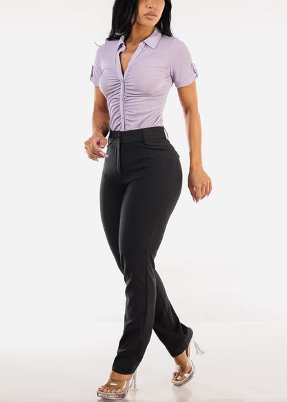 Butt lift Super High Waist Straight Leg Dressy Pants Charcoal
